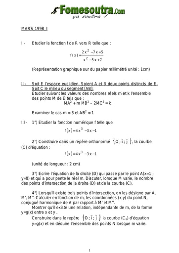 Sujet de Maths ASECNA mars 1998 I et II