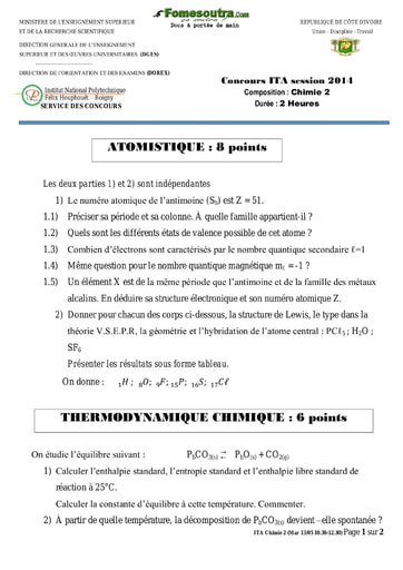 Sujet de Chimie 2 concours ITA 2014