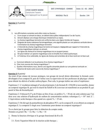 Prepa bac 2024 PC SERIE D LYCEE SAINTE MARIE by Tehua