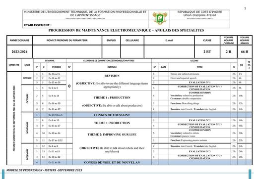 ANGLAIS   2 BT MAINT  ELECTROMECA