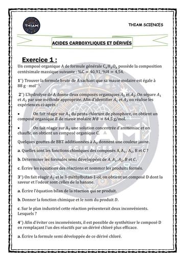 FICHE TD ACIDES CARBOXYLIQUES ET DÉRIVÉS (THIAM SCIENCES) by TEHUA