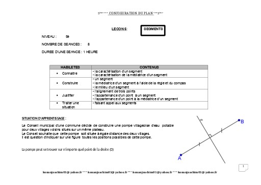 Fiche de cours Maths 5ième Leçon 5 Segments by TEHUA