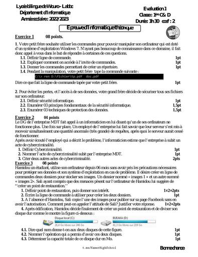 LycéeBWouroLabbo Info 1èreCD Eval1 2022