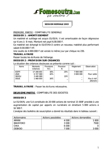 Sujet d'étude de cas BAC G2 2003