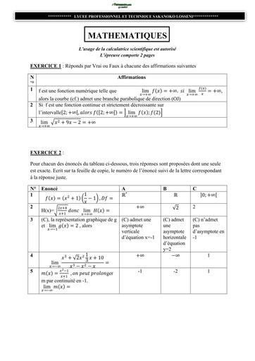 DEVOIR DE MATHS NIVEAU Tle G2 LPT SAKANOKO LOSSENI BY TEHUA