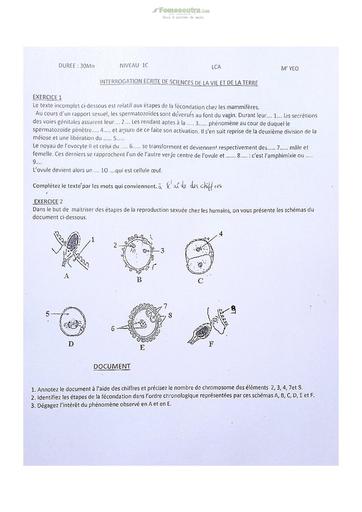 Sujets de SVT Première C Lycée Classique Abidjan 22-23