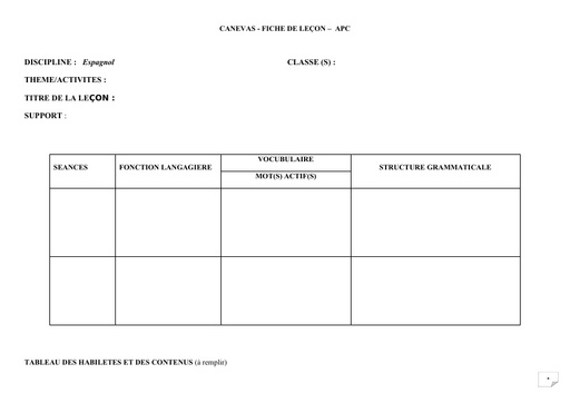 Canevas Fiche de leçons APC