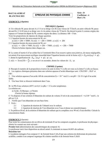 BAC BLANC 2021 SUJET DE PC SERIE D DRENA BOUAFLE BY TEHUA