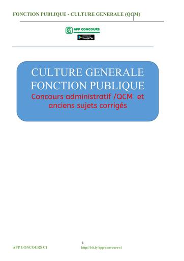 Concours Fonction Publique CULTURE GENERALE by TEHUA