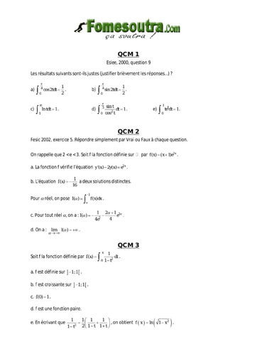 QCM corrigé de maths niveau terminale D