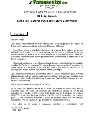 Corrigé Analyse d'une documentation statistique ISE option économie 2007 (ENSEA - ISSEA)