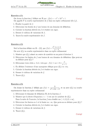 Exercices corrigés d'Etudes de fonctions niveau 1ere S