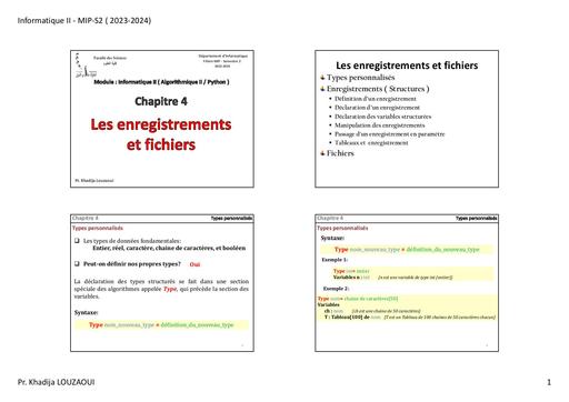 Info Chapitre 4 Algorithme et python, enregistrements et fichiers by Tehua