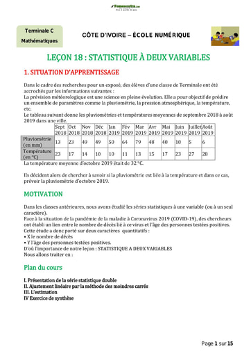 Sujet de Mathématique : Statistiques