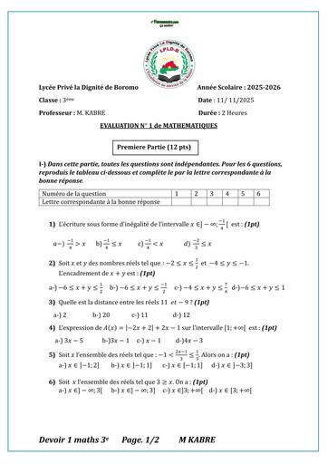 DEVOIR DE maths NIVEAU 3ième  LPLD BOROMO 2026 BY TEHUA