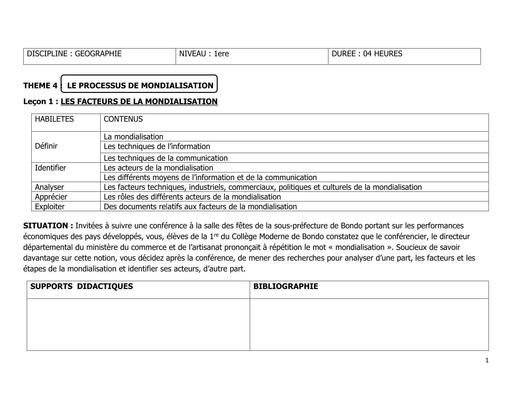 GEO 1ière TH4 G7 LES FACTEURS DE LA MONDIALISATION BY TEHUA