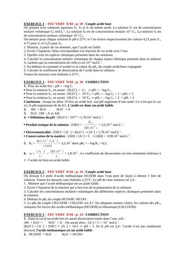 EXERCICES + CORRIGES Document FEU VERT Tle D 84 by Tehua