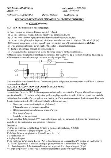 DEVOIR DE PC 3ième SAMOROGOUA 2026 BY TEHUA