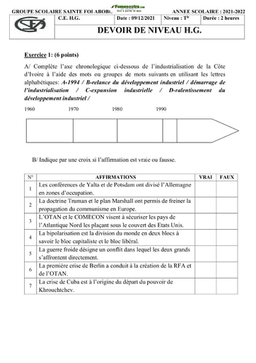 Devoir Histoire-Géographie Terminale D 21-22