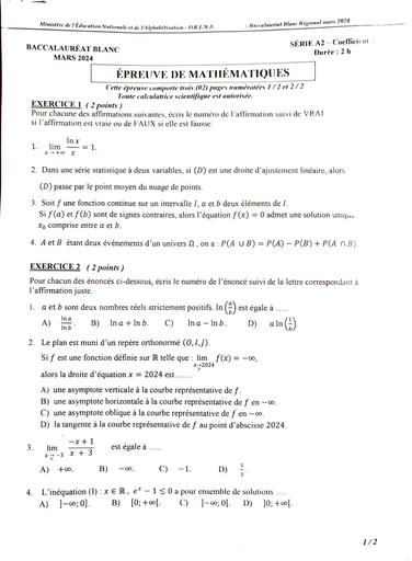 Sujet BAC Blanc 2024 D Maths DREN ABJIDJAN 4 by Tehua