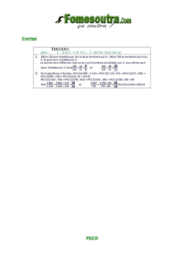 Corrigé TP 1 PGCD maths 3eme