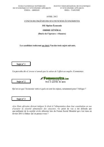 Sujet d'ordre générale ISE option Economie 2012 (ENSEA - ISSEA)