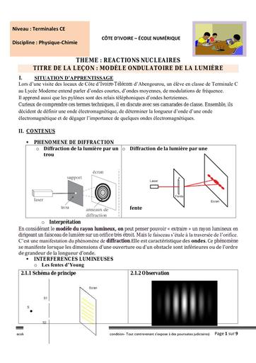 Tle D PHY L16 Modèle ondulatoire de la lumière by Tehua