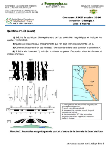 Sujet de Géologie 1 concours A2GP 2016