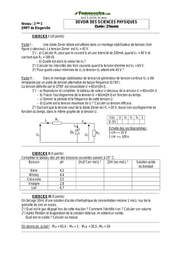 Devoir (16) de Physique-Chimie 2nde C - EMPT Bingerville