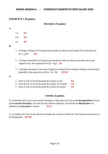 BEPC blanc 2026 PC barème Drena Abidjan 4 By Tehua