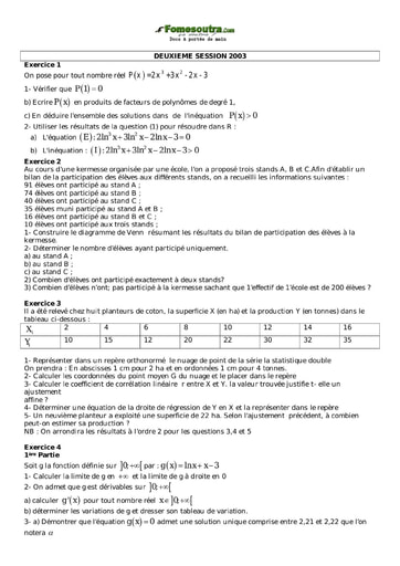 Sujet de Maths BAC G2 2003 - Session remplacement