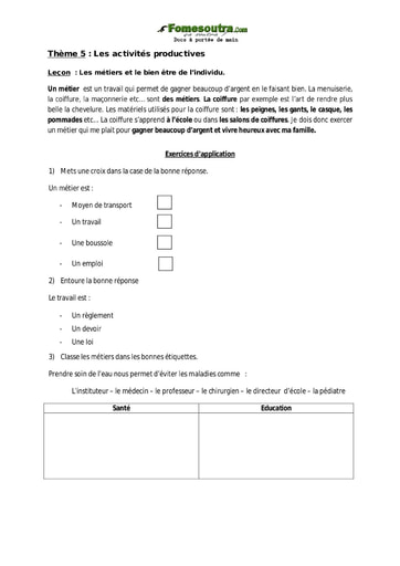 Les métiers et le bien être de l’individu - EDHC CE1