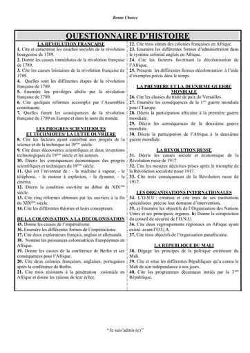 Prepa HISTOIRE Questions réponses by Tehua