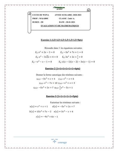DEVOIR DE maths 3 NIVEAU 2nde A LYCEE DE WONA 2022 BY TEHUA