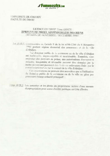 Epreuve de Droit Administratif des Biens - 1990