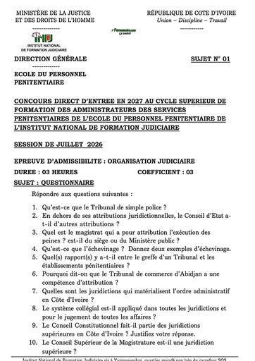 Concours Direct INFJ juillet 2026 CS organisation judiciaire by TEHUA