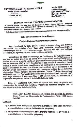 HIST GEO BAC A4,A5 2018 2nd TOUR SESSION NORMALE