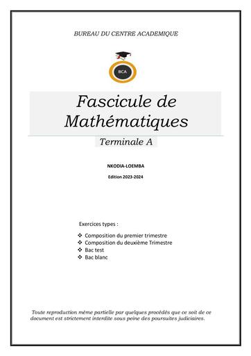 BCA Fascicule de Mathématiques Tle A by Tehua