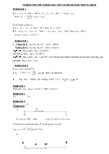 Corrigés Leçon 7 Energie potentielle électrostatique