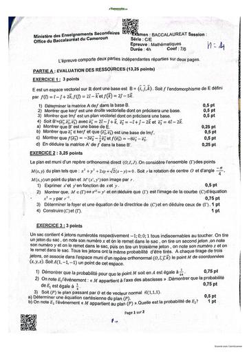 SUJET Maths BAC C 2025 CAMEROUN BY TEHUA