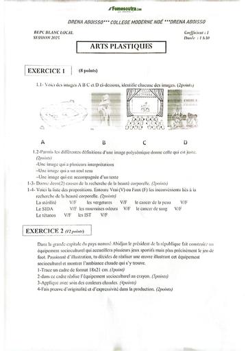SUJET BEPC BLANC 2025 ARTS PLASTIQUES DRENA ABOISSO BY TEHUA
