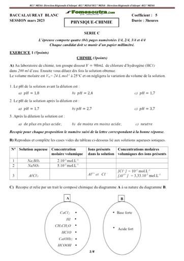 Bac blanc 2023 PC série C sujet+ barème dren Adzopé by Tehua (actualisé)