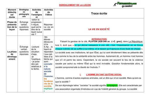 FICHE DE COURS PHILO Tle A COMP II leçon2 LA VIE EN SOCIETE BY TEHUA