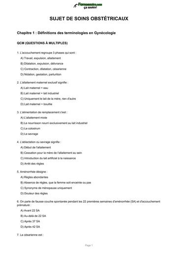 INFAS Sujet Soins Obstetricaux sans correction BY TEHUA