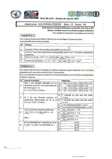 Prepa bac maths 2023
