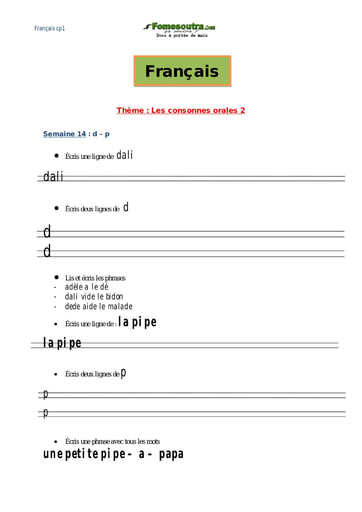 Les consonnes orales (2) - Cours Français CP1