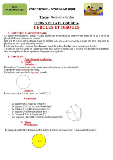 Maths 6ème L5 Cercles et disques