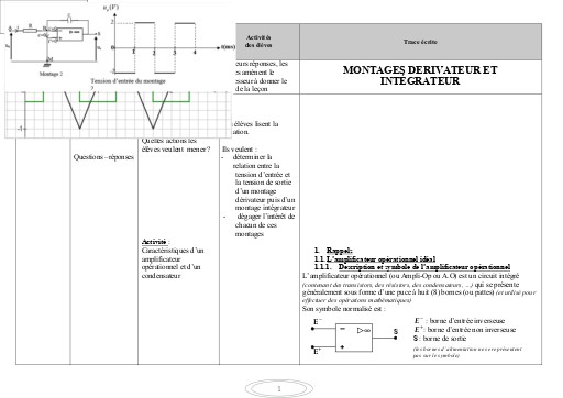 FICHE DE COURS PC Tle CD MONTAGES DERIVATEUR ET INTEGRATEUR by TEHUA