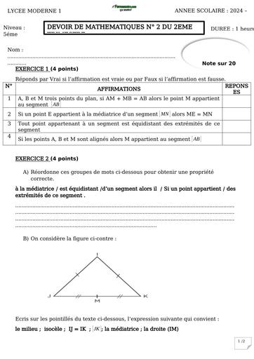DEVOIR DE MATHS 5ième sur les SEGMENT LM1 BY TEHUA