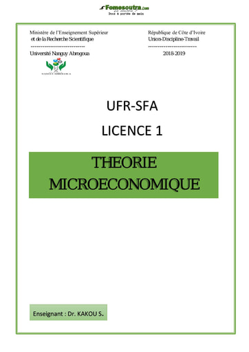 Cours de Théorie Microéconomique Licence 1 Maths Info - UFR-SFA - Université Nanguy Abrogoua